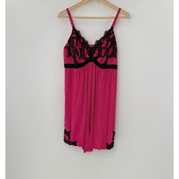 Soma Romper Pink Black Lace Trim Sleeveless Lingerie Sleepwear XLarge XL - Picture 2 of 8